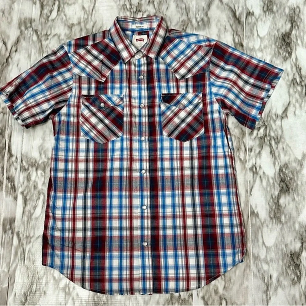 Levi's Red Blue Casual Pearl Snap Button Down Shirt Western Cowboy Country Farm
